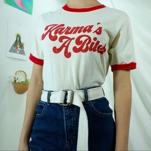 KARMA’S A BITCH graphic ringer style t-shirt